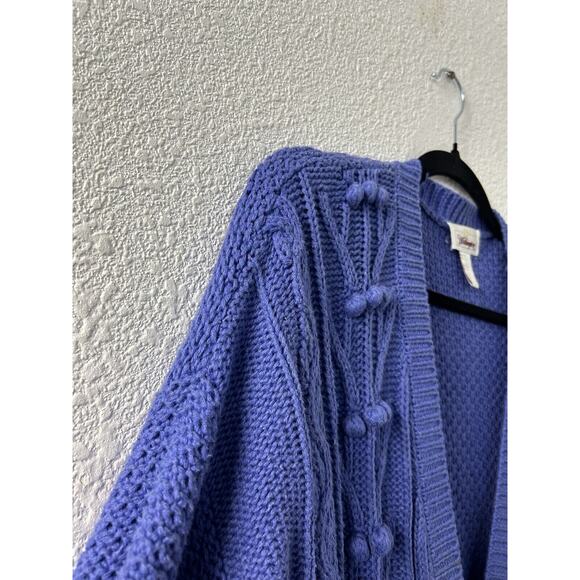 Vintage Worthington Blue ButtonUp Oversized VNeck Long Chunky Cardigan 3D Knit L - Picture 3 of 12